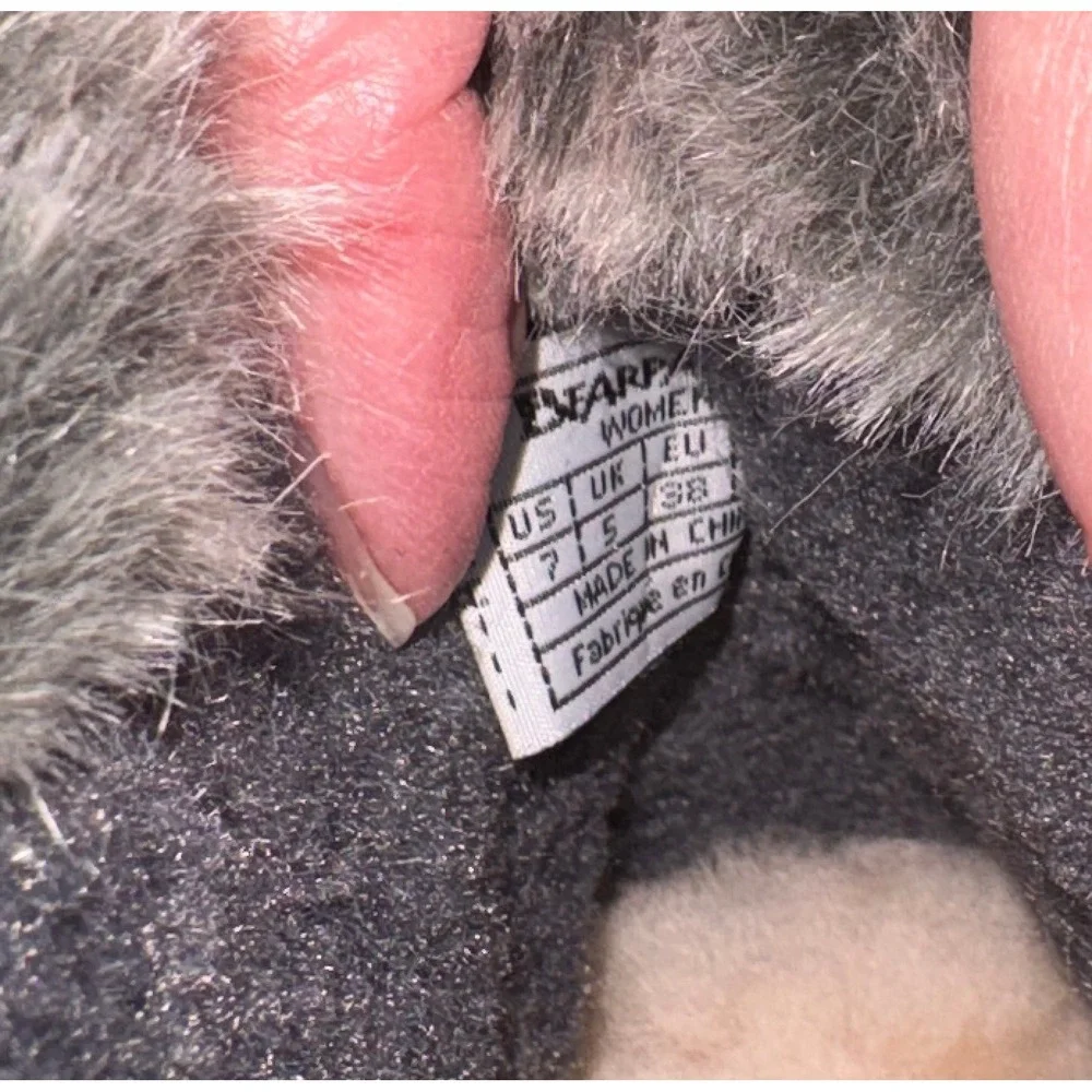 NWOT Bearpaw Womens Sz 7 Charcoal Gray‎ Wool Faux Fur Trim Buckle Ankle Boots